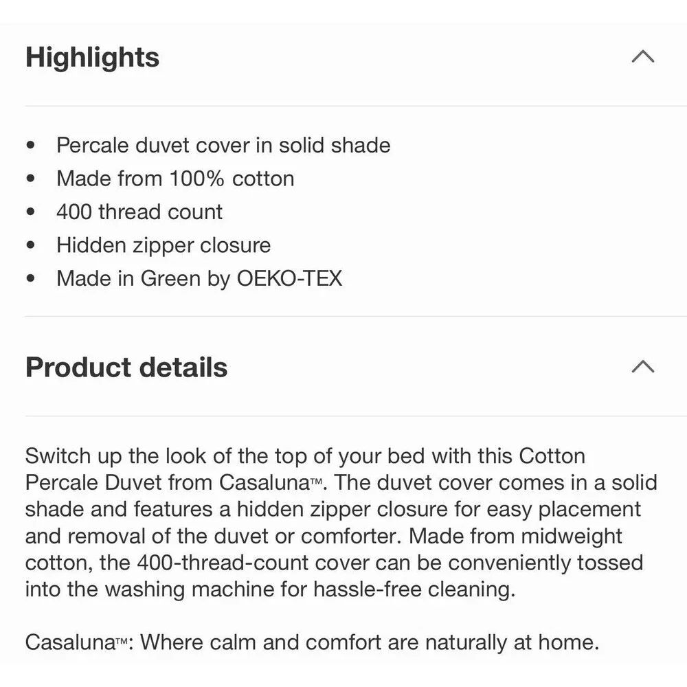 Queen Cotton Percale Duvet Set Mineral Blue - Casaluna NEW